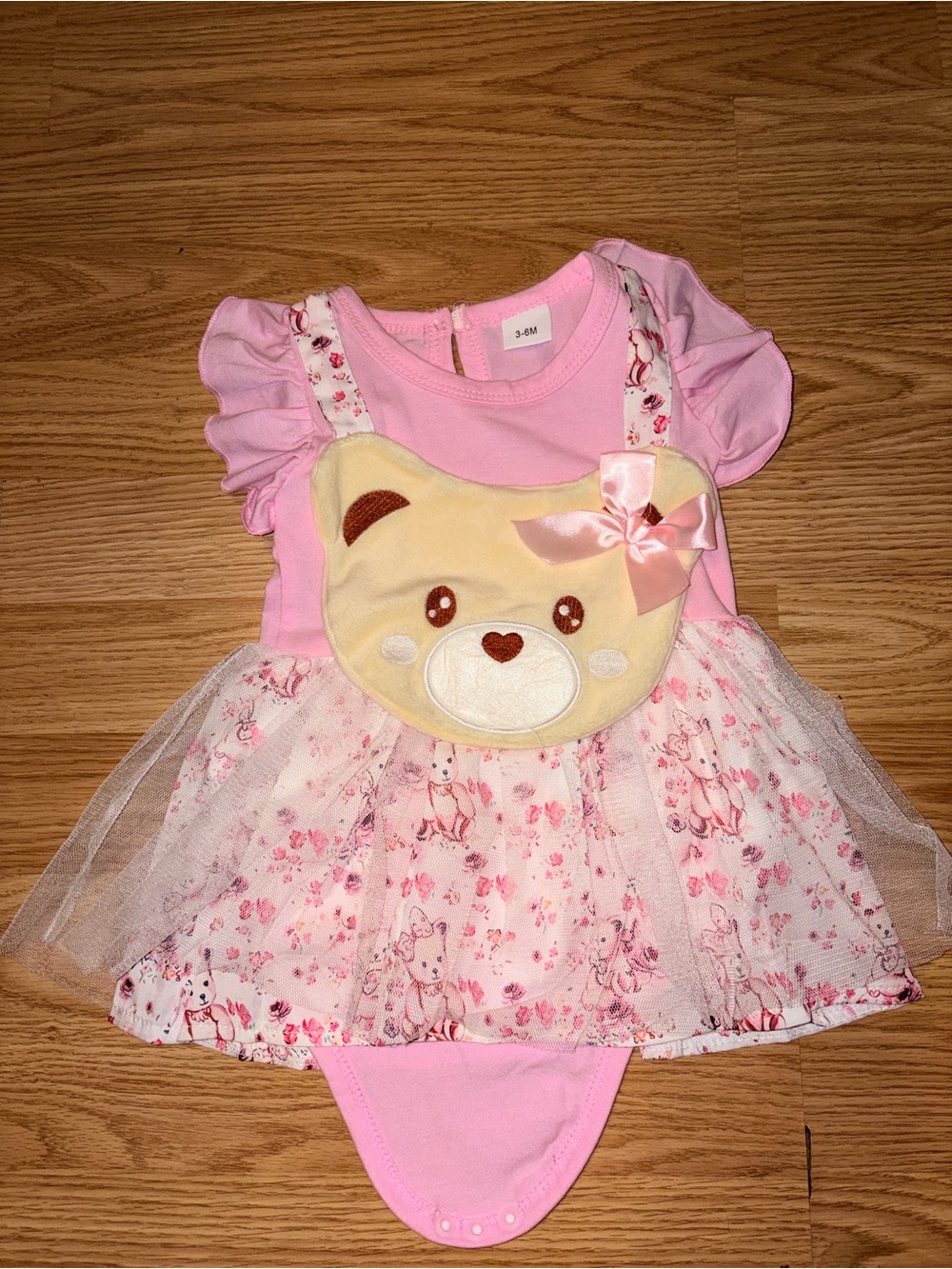 Pink Bear Tutu Bodysuit Dress for Baby Girls